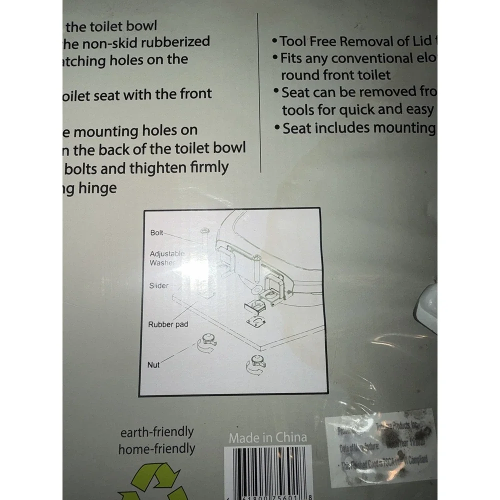 New Erin's Home Toilet Seat Elongated 19 inch Bottom Mount MDF Cover White
